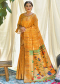 MUSTARD YELLOW ZARI WOVEN TRADITIONAL PAITHANI SILK SAREE
