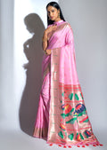 CARNATION PINK ZARI WOVEN TRADITIONAL PAITHANI SILK SAREE