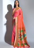 SALMON ORANGE ZARI WOVEN TRADITIONAL PAITHANI SILK SAREE