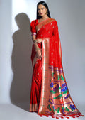 RED ZARI WOVEN TRADITIONAL PAITHANI SILK SAREE