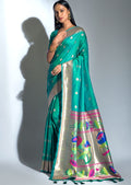 TURQUOISE GREEN ZARI WOVEN TRADITIONAL PAITHANI SILK SAREE