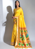 MUSTARD YELLOW ZARI WOVEN TRADITIONAL PAITHANI SILK SAREE