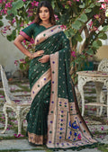 BOTTLE GREEN ZARI WOVEN TRADITIONAL PAITHANI SILK SAREE