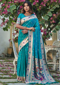 OLYMPIC BLUE ZARI WOVEN TRADITIONAL PAITHANI SILK SAREE