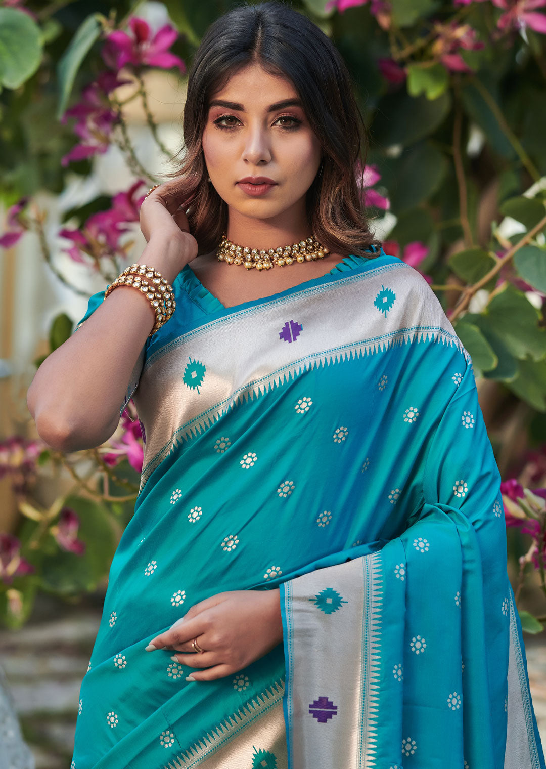 OLYMPIC BLUE ZARI WOVEN TRADITIONAL PAITHANI SILK SAREE