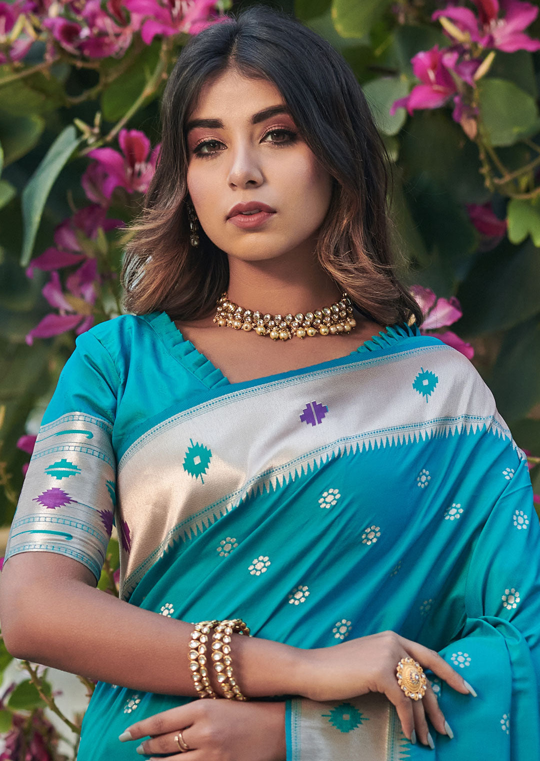 OLYMPIC BLUE ZARI WOVEN TRADITIONAL PAITHANI SILK SAREE