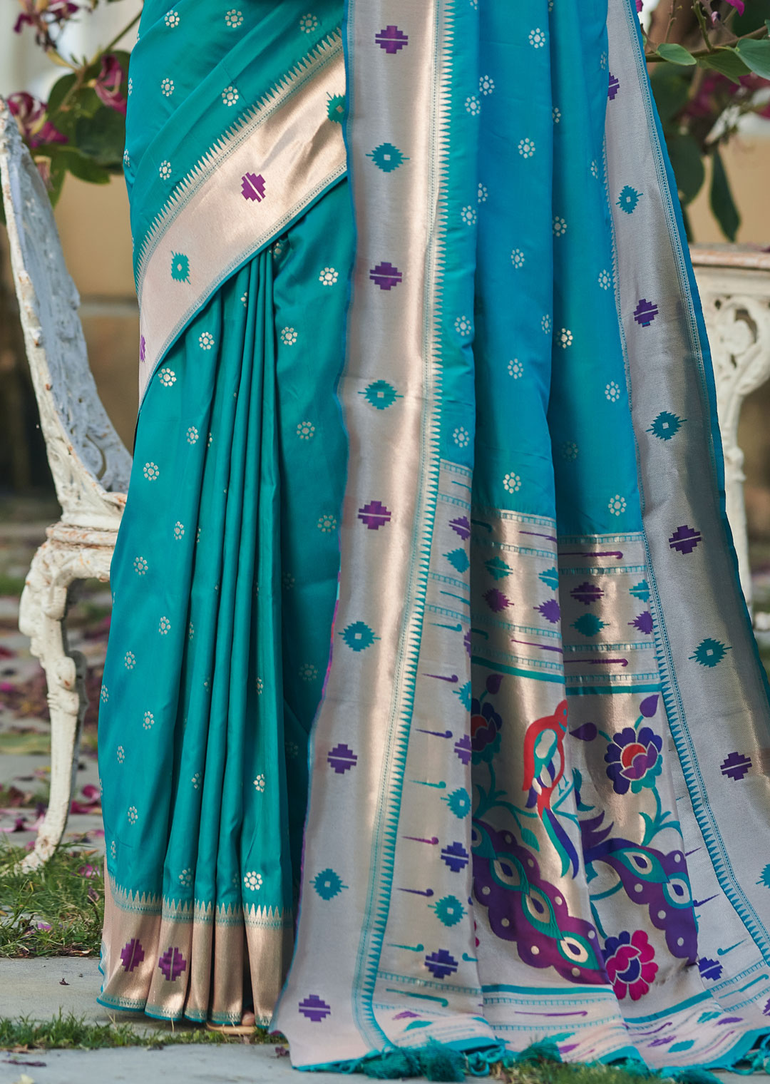 OLYMPIC BLUE ZARI WOVEN TRADITIONAL PAITHANI SILK SAREE