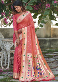 SALMON ORANGE ZARI WOVEN TRADITIONAL PAITHANI SILK SAREE