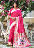 RUBY PINK ZARI WOVEN TRADITIONAL PAITHANI SILK SAREE