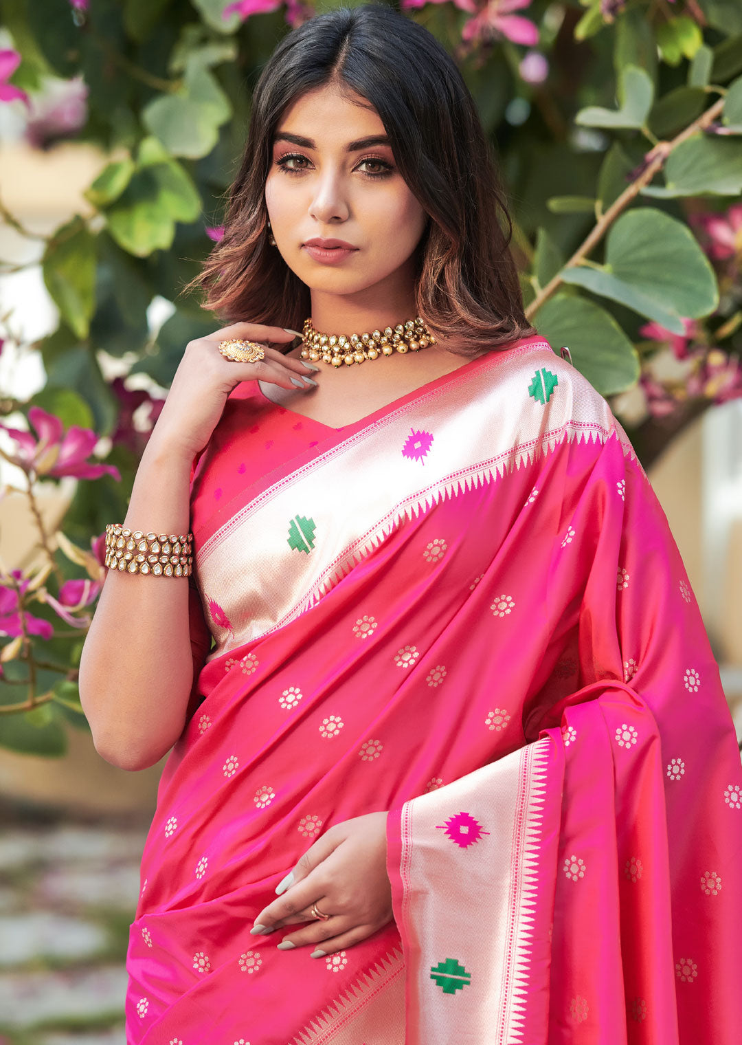 RUBY PINK ZARI WOVEN TRADITIONAL PAITHANI SILK SAREE