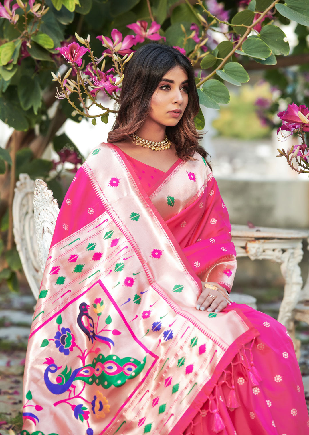 RUBY PINK ZARI WOVEN TRADITIONAL PAITHANI SILK SAREE