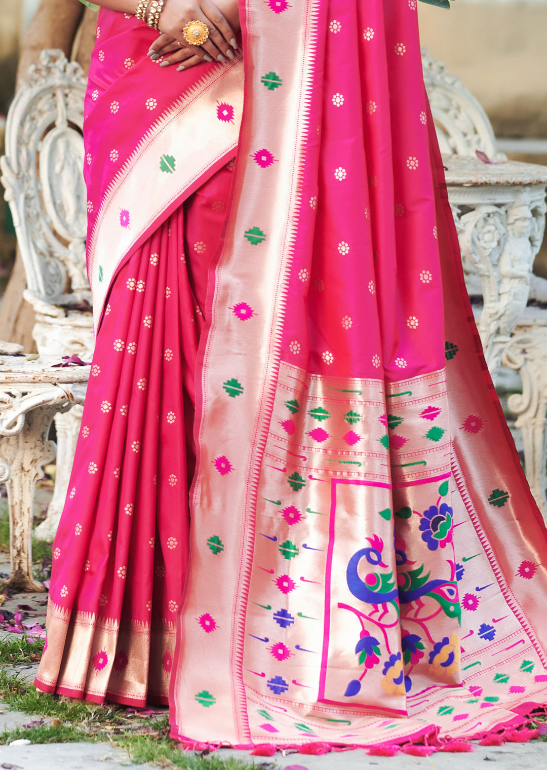 RUBY PINK ZARI WOVEN TRADITIONAL PAITHANI SILK SAREE