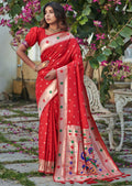 RED ZARI WOVEN TRADITIONAL PAITHANI SILK SAREE