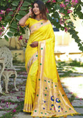 LEMMON YELLOW ZARI WOVEN TRADITIONAL PAITHANI SILK SAREE
