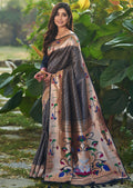 NAVY BLUE ZARI WOVEN TRADITIONAL PAITHANI SILK SAREE