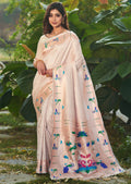 PEARL WHITE ZARI WOVEN TRADITIONAL PAITHANI SILK SAREE