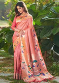 SALMON ORANGE ZARI WOVEN TRADITIONAL PAITHANI SILK SAREE