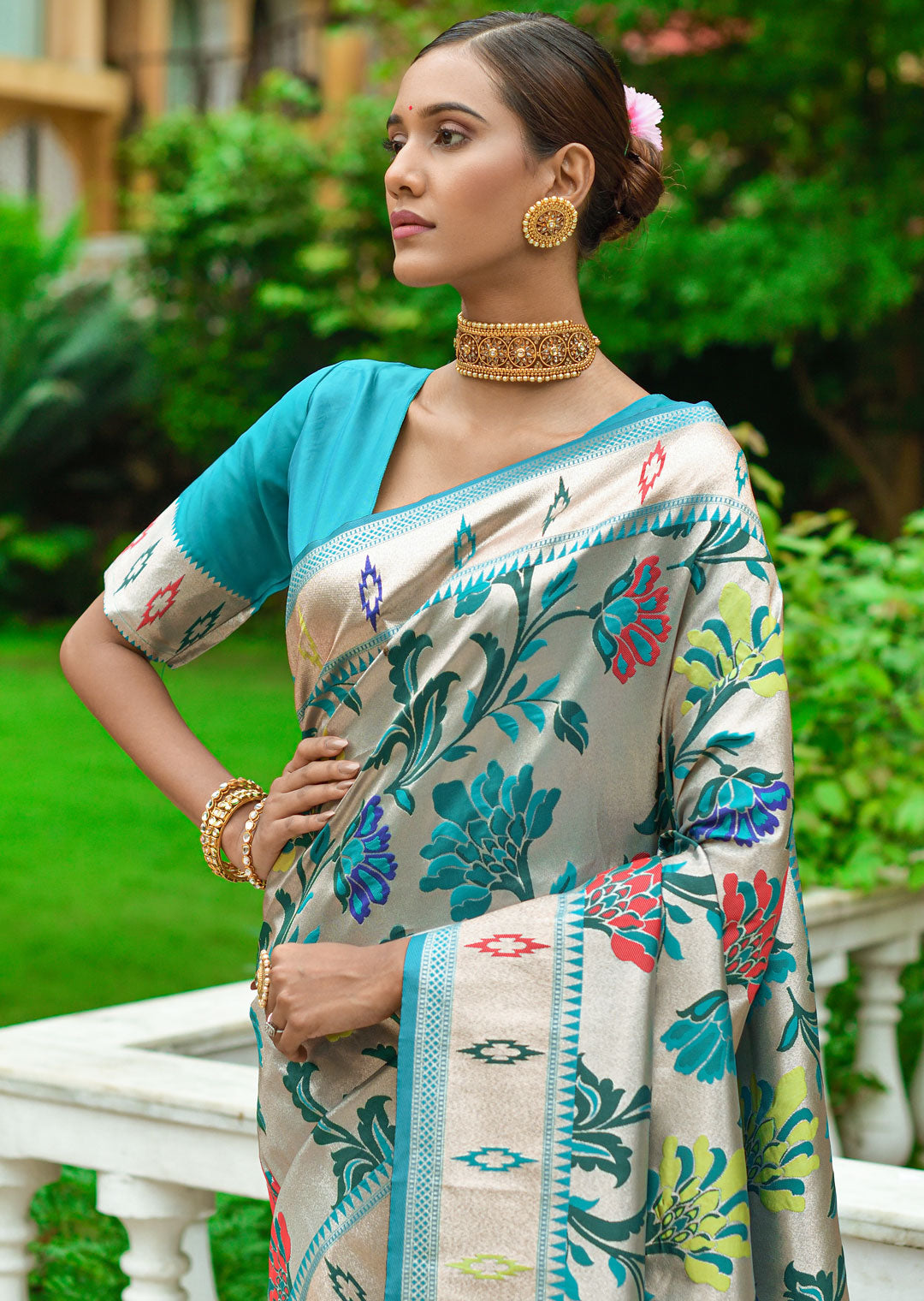 OLYMPIC BLUE ZARI WOVEN TRADITIONAL PAITHANI SILK SAREE