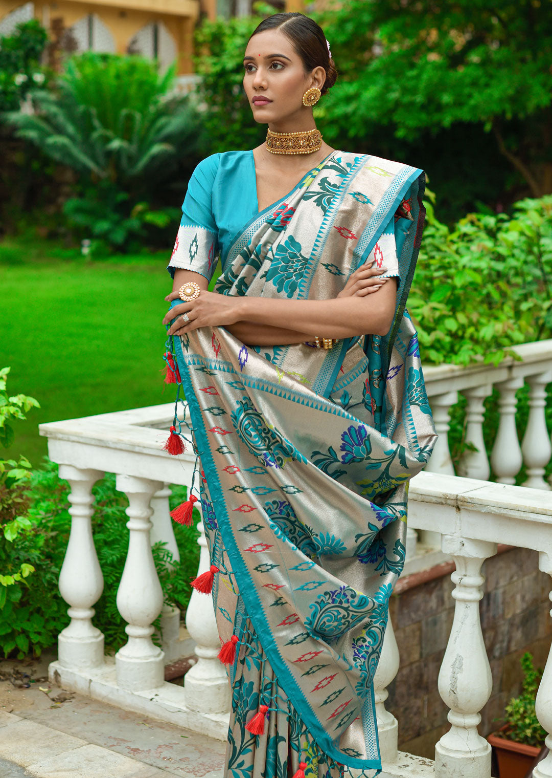 OLYMPIC BLUE ZARI WOVEN TRADITIONAL PAITHANI SILK SAREE