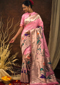 CARNATION PINK ZARI WOVEN TRADITIONAL PAITHANI SILK SAREE