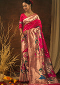 RUBY PINK ZARI WOVEN TRADITIONAL PAITHANI SILK SAREE