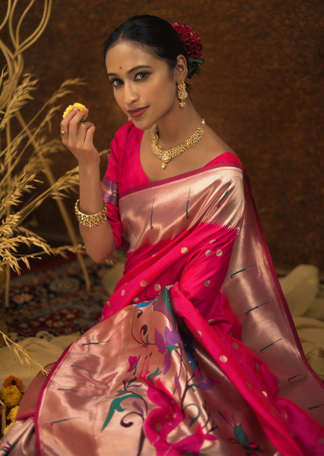 RUBY PINK ZARI WOVEN TRADITIONAL PAITHANI SILK SAREE