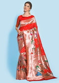 RED ZARI WOVEN TRADITIONAL PAITHANI SILK SAREE