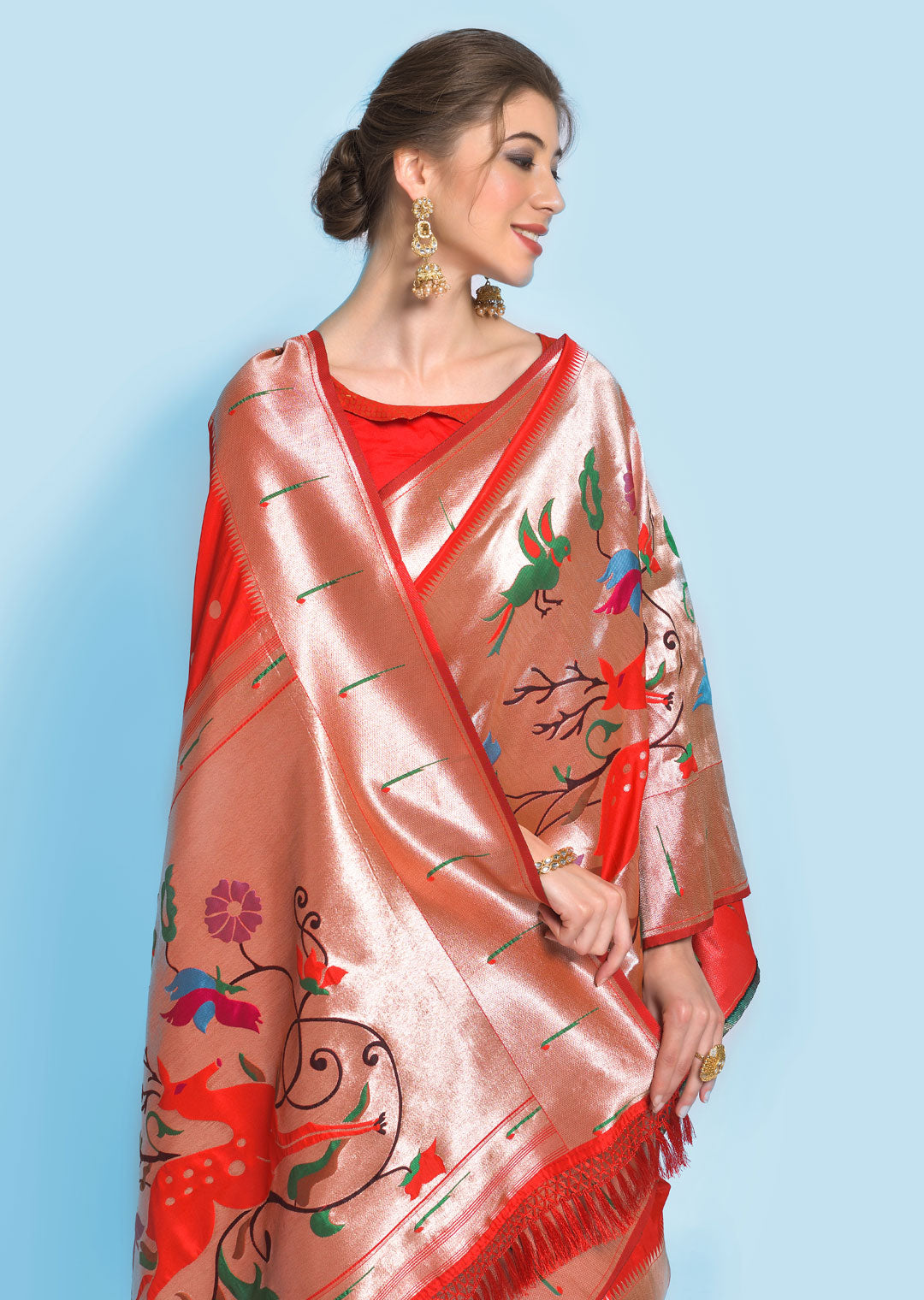 RED ZARI WOVEN TRADITIONAL PAITHANI SILK SAREE
