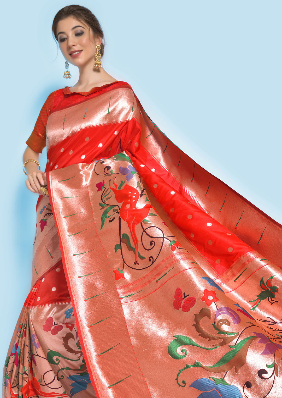 RED ZARI WOVEN TRADITIONAL PAITHANI SILK SAREE