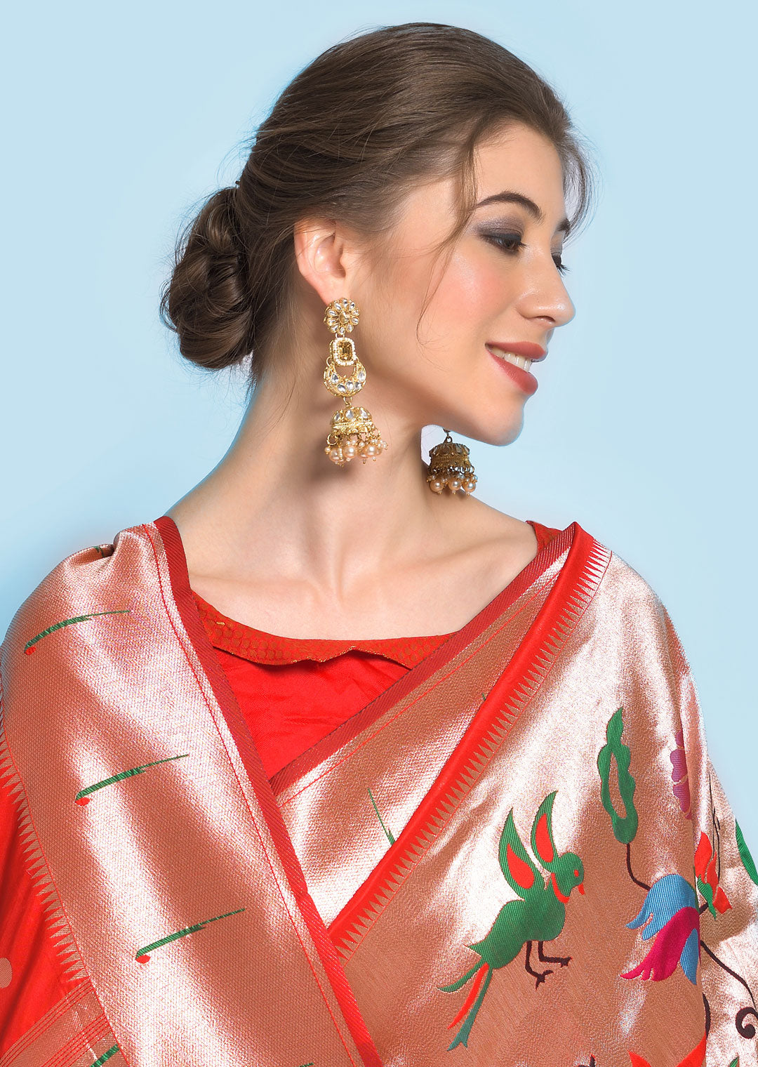 RED ZARI WOVEN TRADITIONAL PAITHANI SILK SAREE