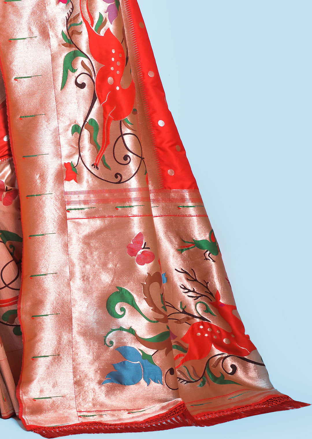 RED ZARI WOVEN TRADITIONAL PAITHANI SILK SAREE
