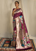 WINE PURPLE ZARI WOVEN TRADITIONAL PAITHANI SILK SAREE