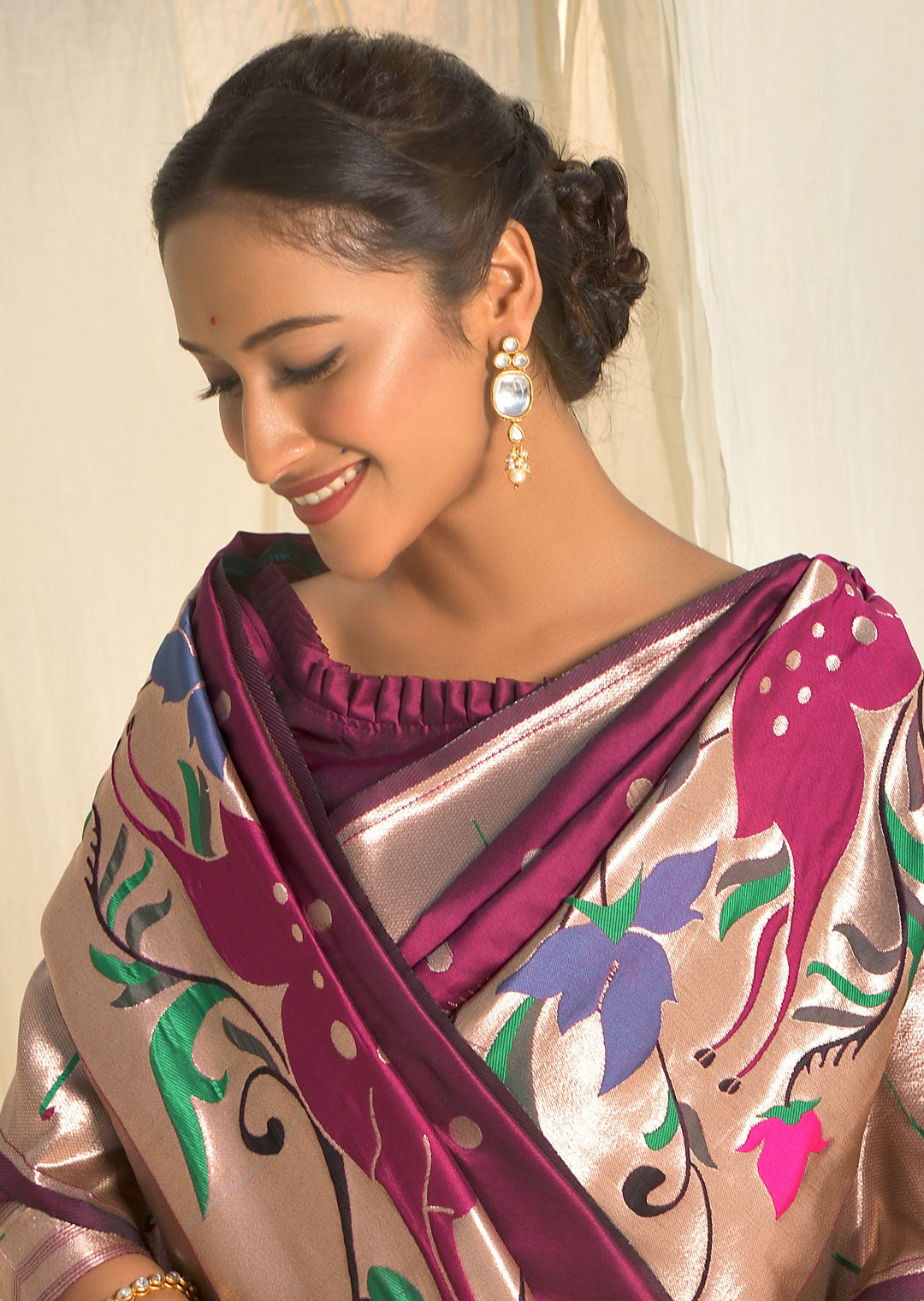 WINE PURPLE ZARI WOVEN TRADITIONAL PAITHANI SILK SAREE
