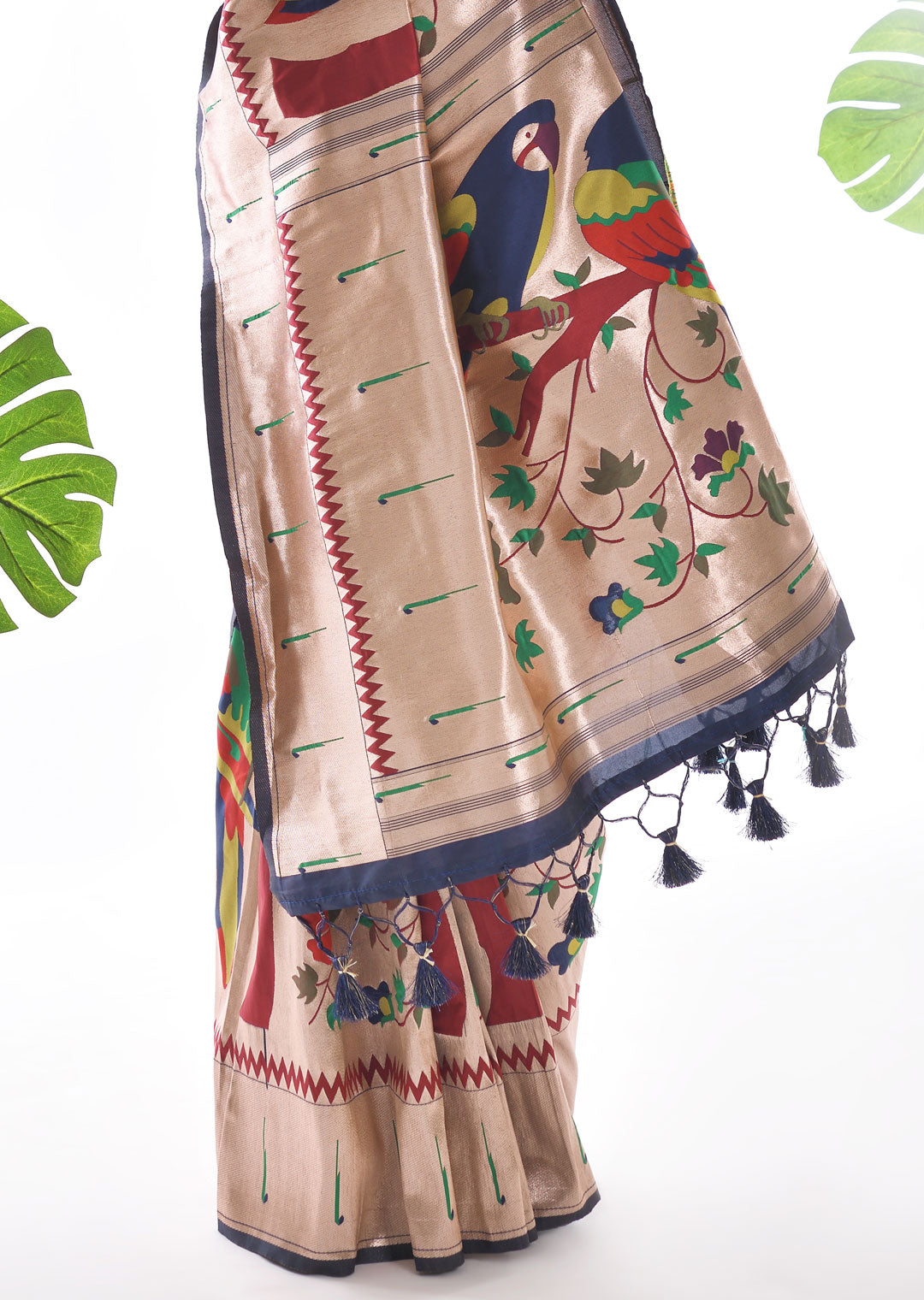 NAVY BLUE ZARI WOVEN TRADITIONAL PAITHANI SILK SAREE