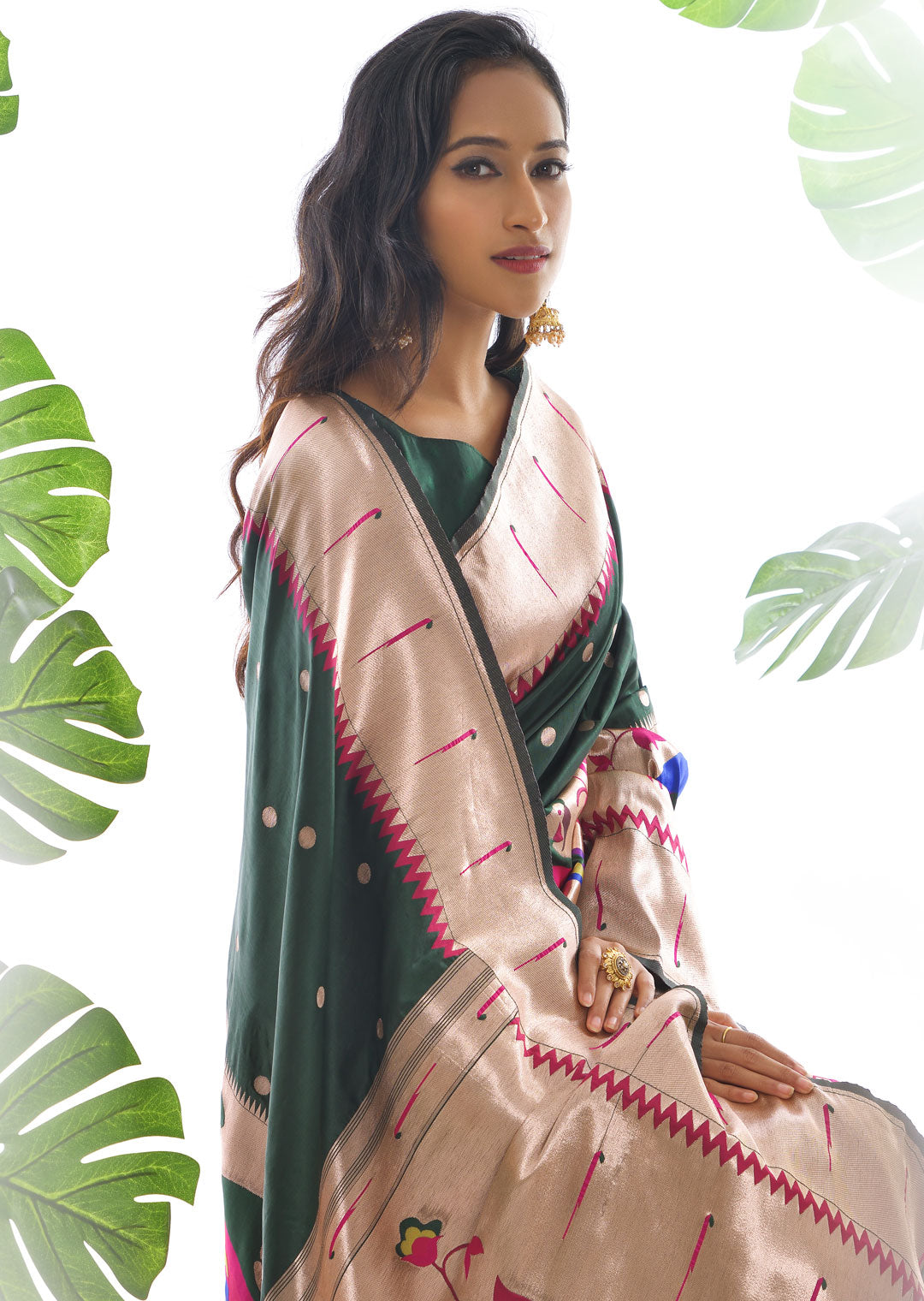 BOTTLE GREEN ZARI WOVEN TRADITIONAL PAITHANI SILK SAREE