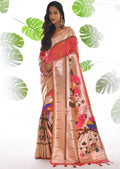 SALMON ORANGE ZARI WOVEN TRADITIONAL PAITHANI SILK SAREE