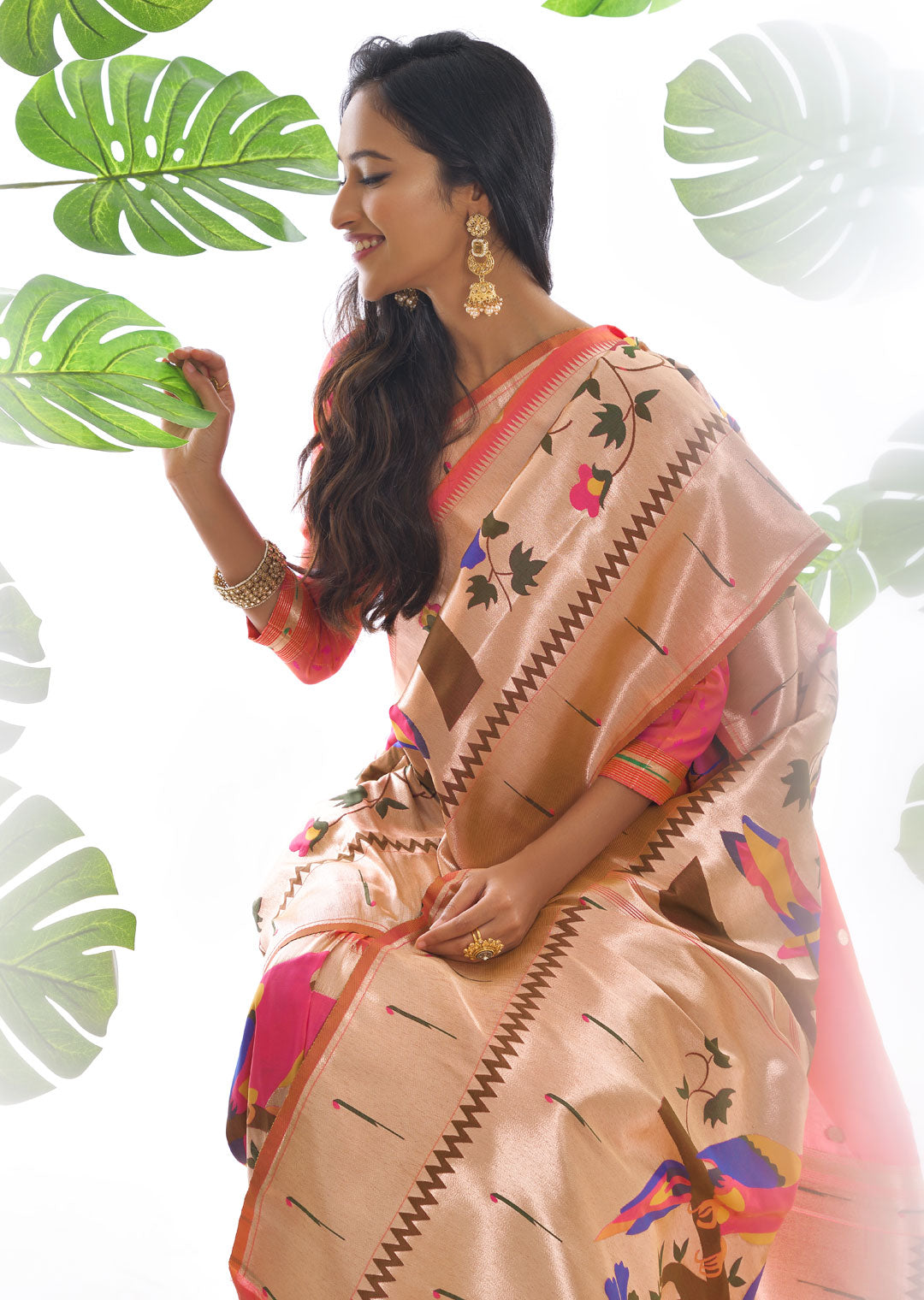 SALMON ORANGE ZARI WOVEN TRADITIONAL PAITHANI SILK SAREE