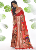 RED ZARI WOVEN TRADITIONAL PAITHANI SILK SAREE