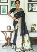 BLACK ZARI WOVEN TRADITIONAL PAITHANI SILK SAREE