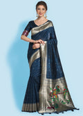 NAVY BLUE ZARI WOVEN TRADITIONAL PAITHANI SILK SAREE