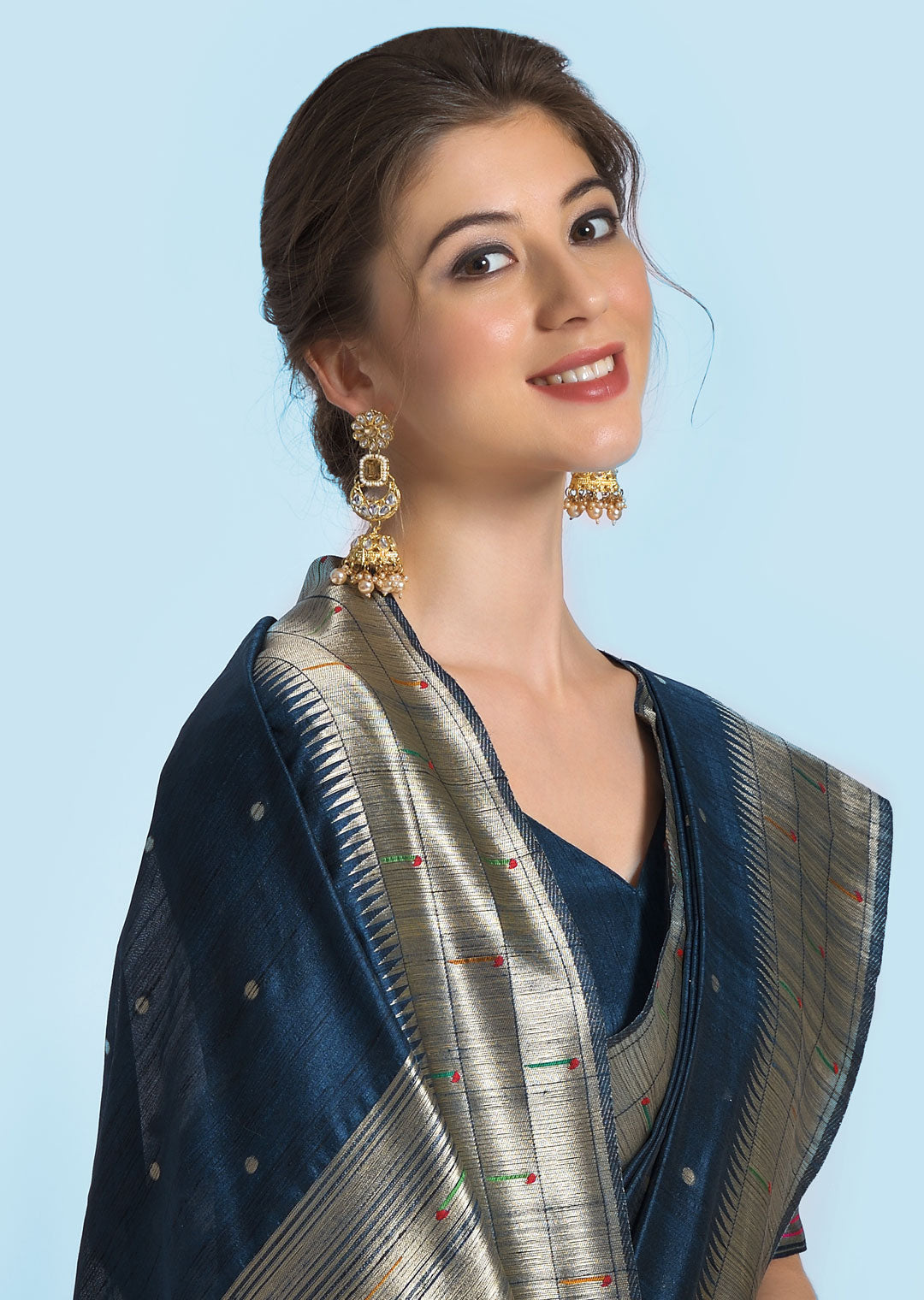 NAVY BLUE ZARI WOVEN TRADITIONAL PAITHANI SILK SAREE