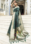 BOTTLE GREEN ZARI WOVEN TRADITIONAL PAITHANI SILK SARE