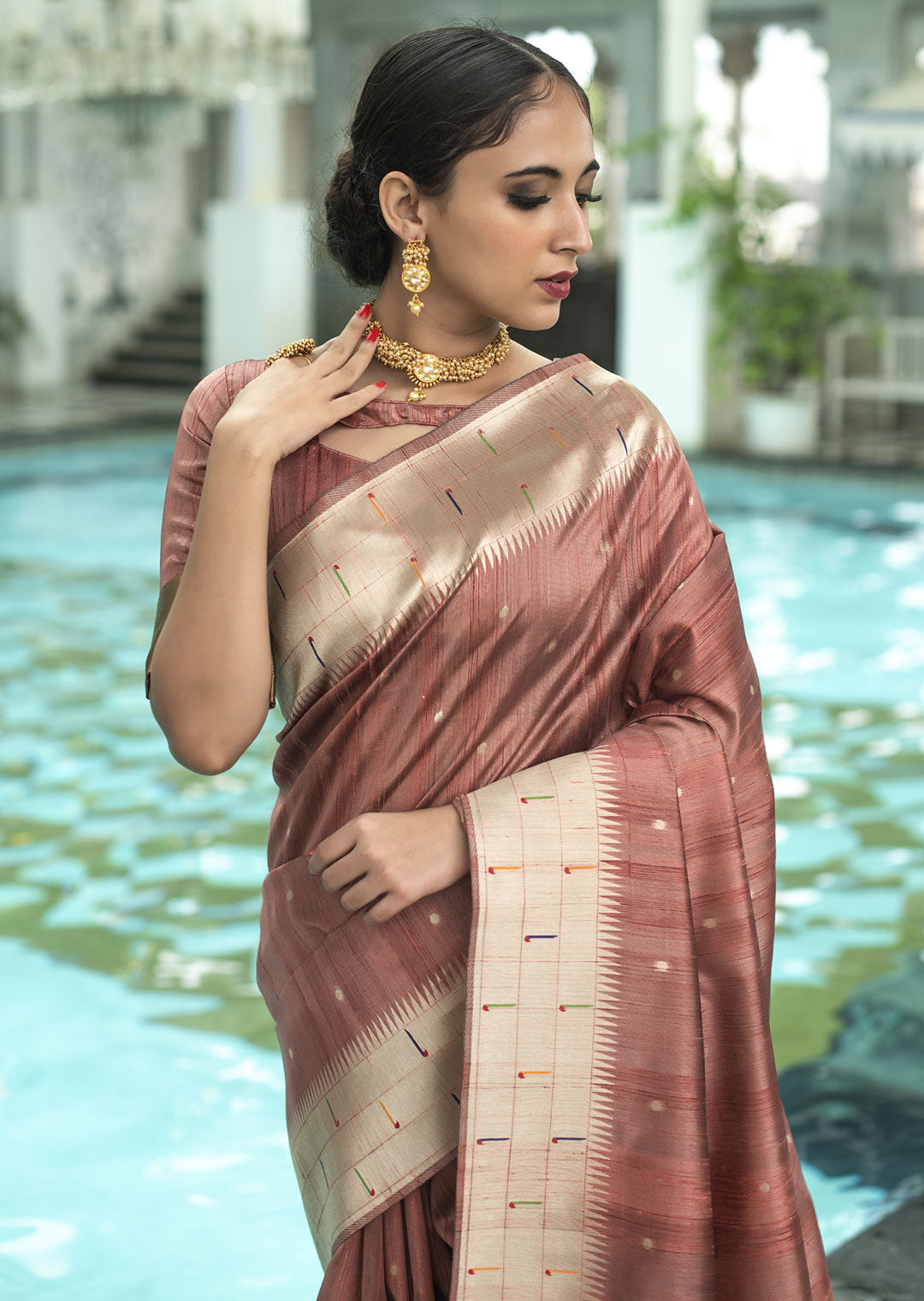 COPPER ZARI WOVEN TRADITIONAL PAITHANI SILK SAREE