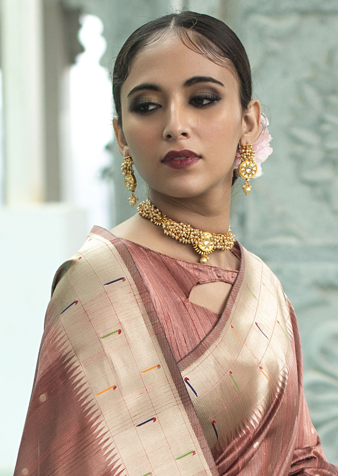 COPPER ZARI WOVEN TRADITIONAL PAITHANI SILK SAREE