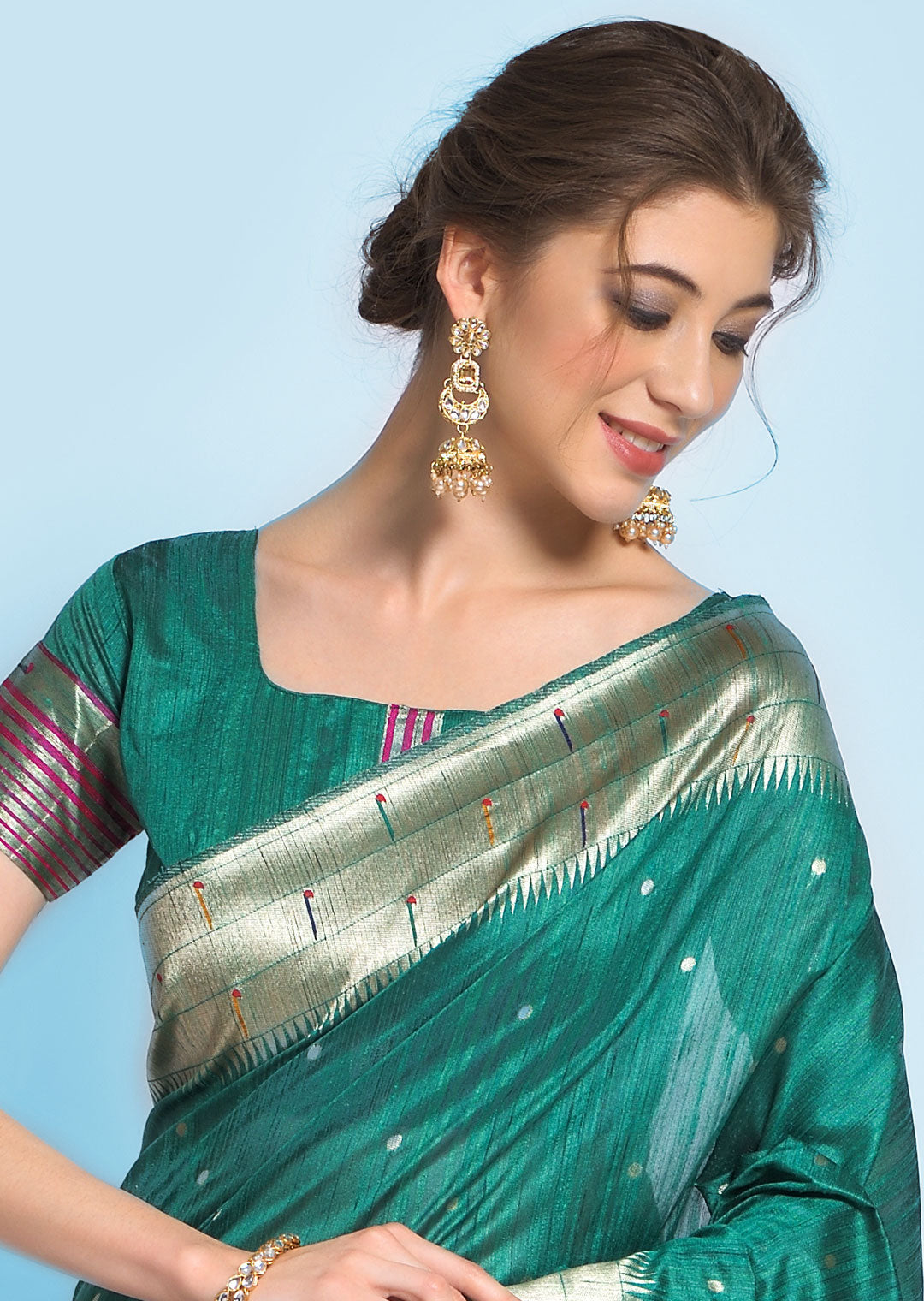 SEAFOAM GREEN ZARI WOVEN TRADITIONAL PAITHANI SILK SAREE