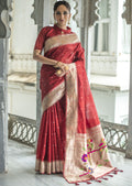 RED ZARI WOVEN TRADITIONAL PAITHANI SILK SAREE
