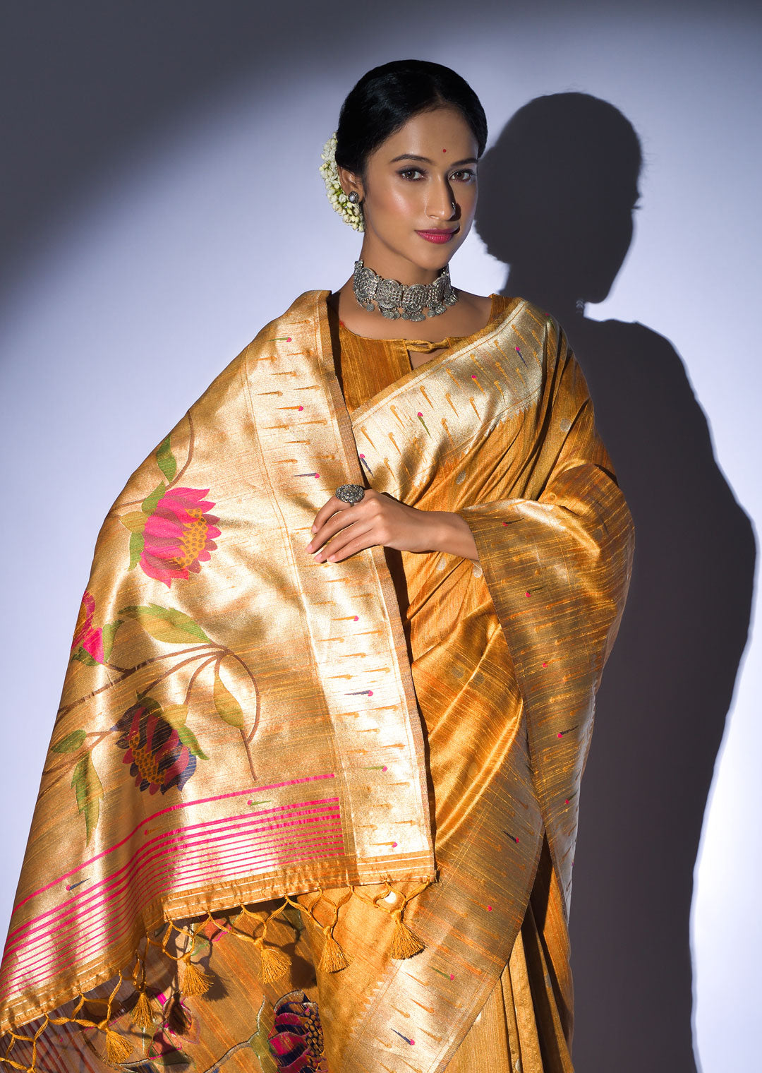 MUSTARD YELLOW ZARI WOVEN TRADITIONAL PAITHANI SILK SAREE