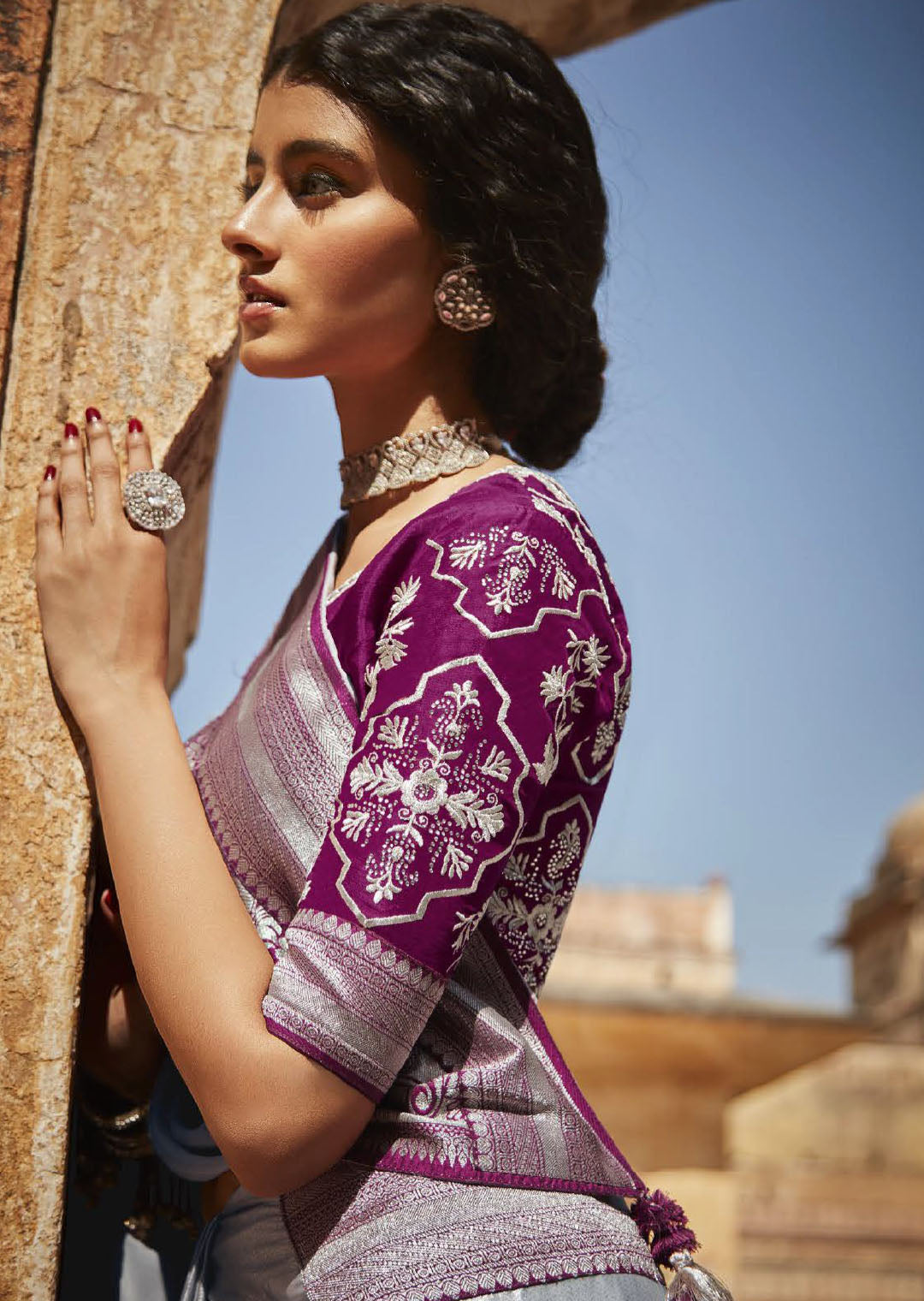 Designer saree deals with designer blouse