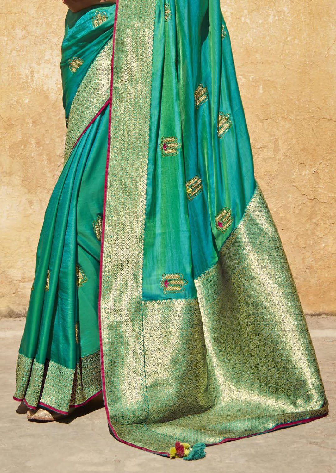 Turquoise Blue Woven Designer Saree With Heavy Embroidered Blouse