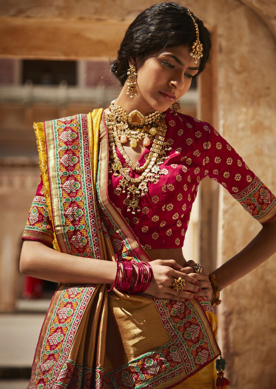 Mustard Color raw Silk Saree with Zari weaving on pallu
